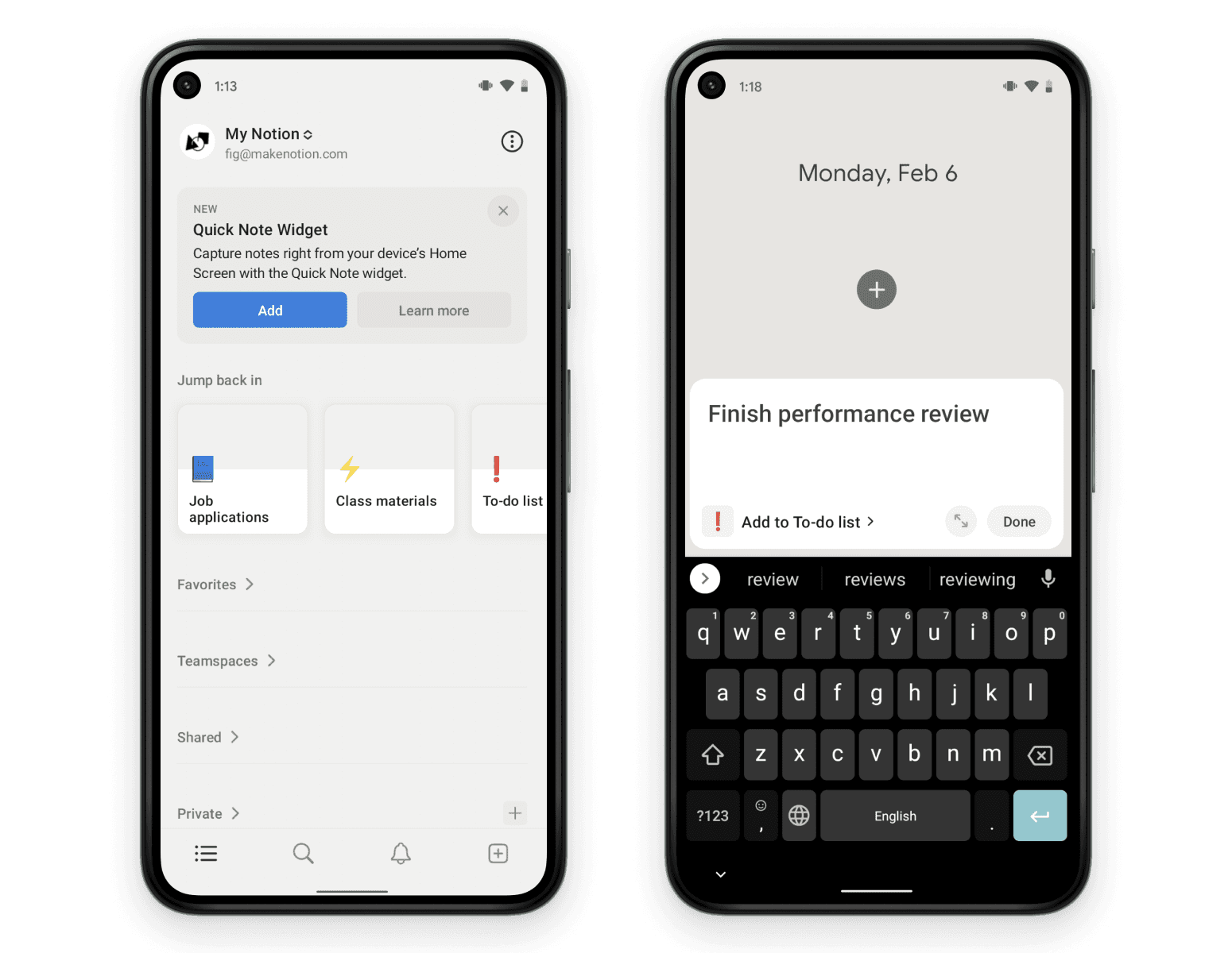widget prise de notes Android