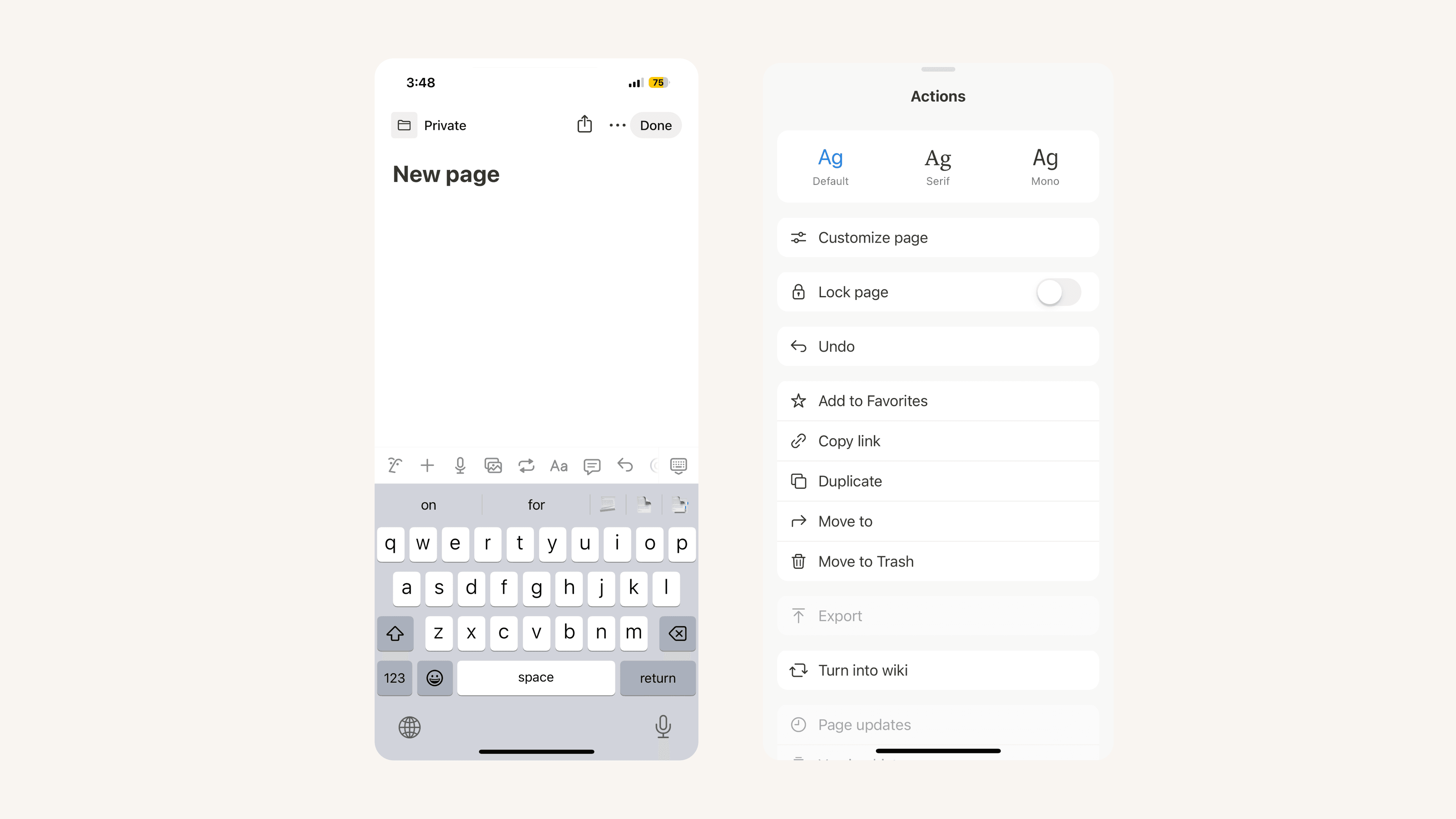 Menu ••• sur mobile