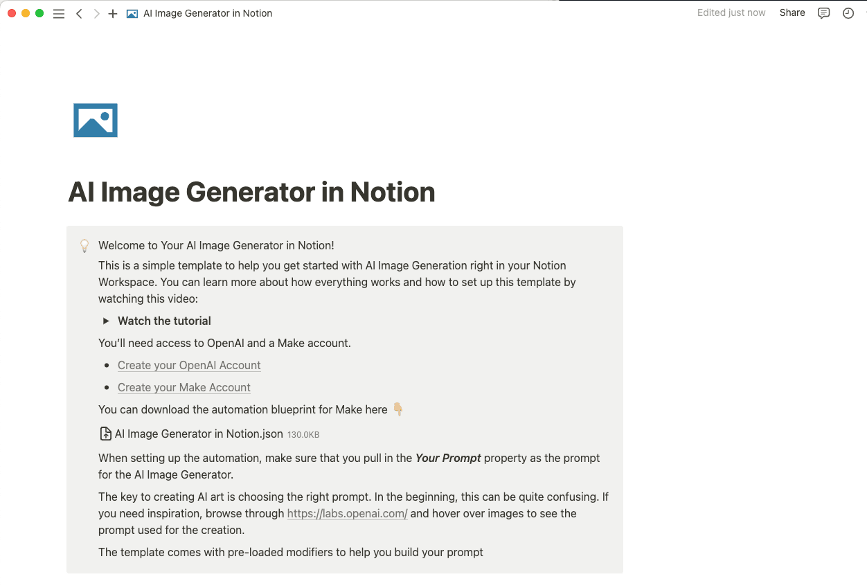 Modelo de gerador de imagens de IA no Notion