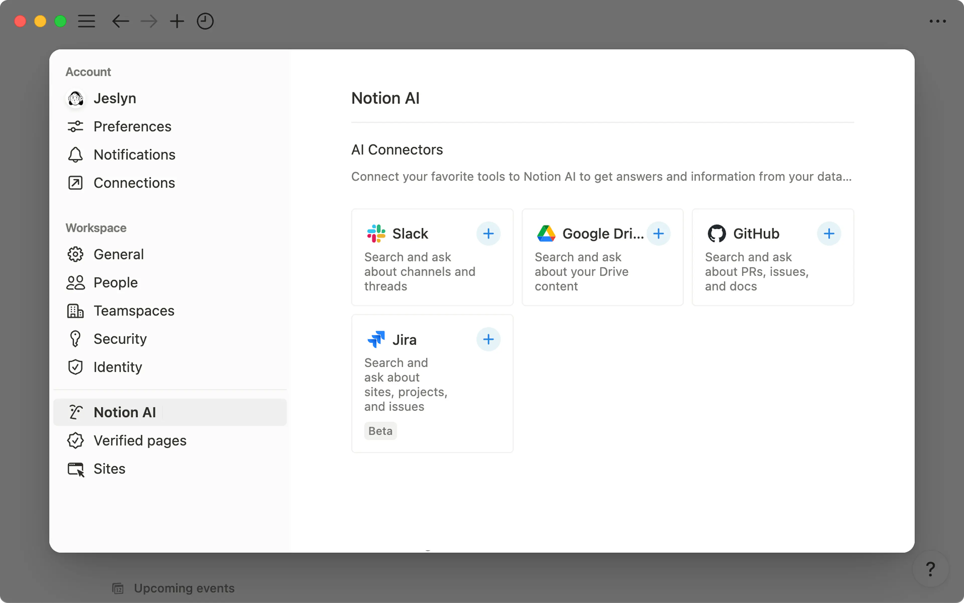 Aide : visuel bêta des connecteurs IA de Notion