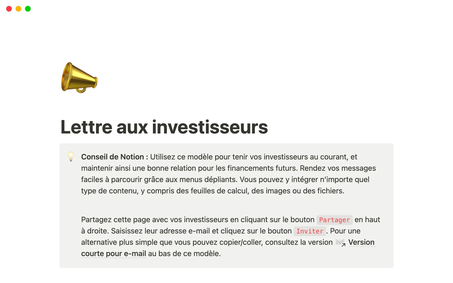 investor update template hero