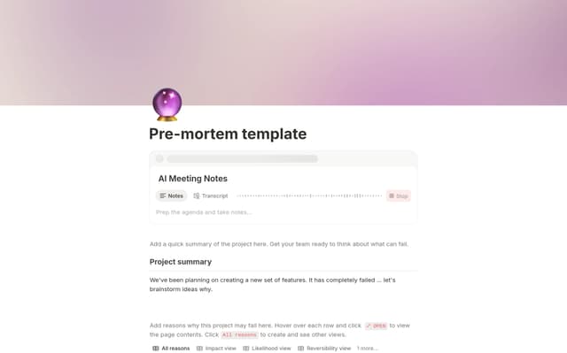 Pre-mortem template