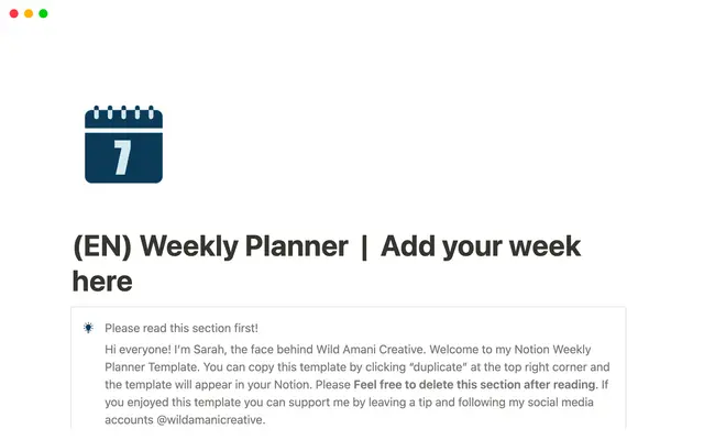 Notion Weekly Planner