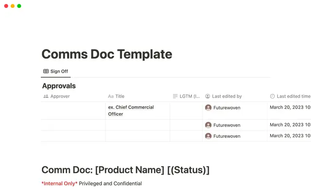 Product Comms Doc