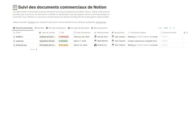 Suivi des documents commerciaux de Notion