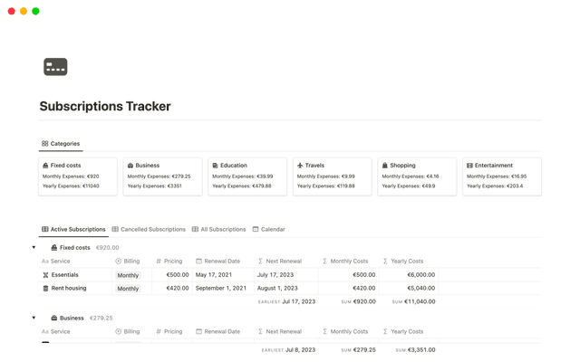 Subscriptions Tracker